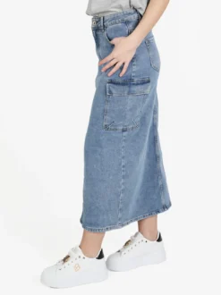 Sexy Sense Gonna in denim con tasconi laterali e spacco profondo