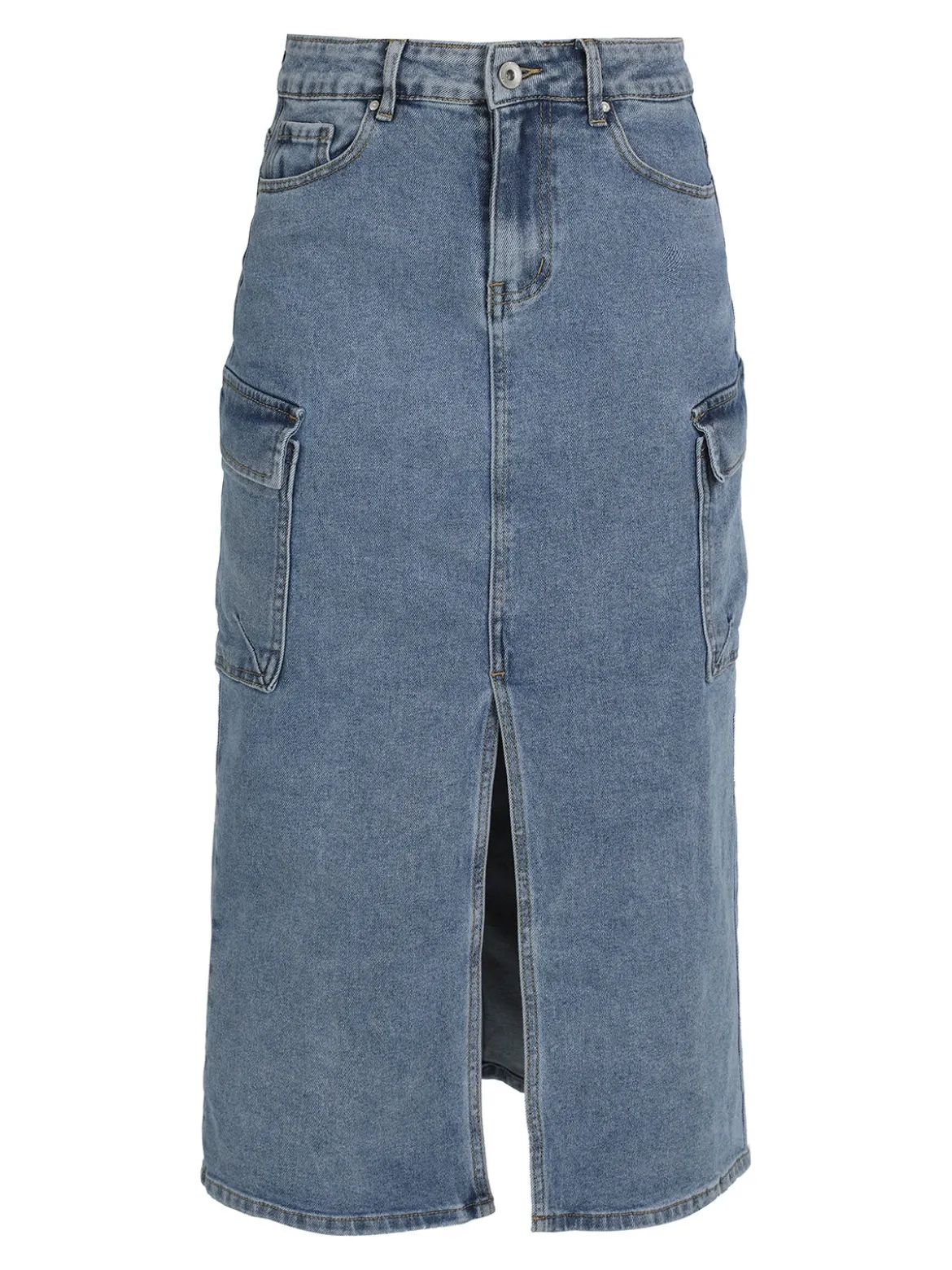 Sexy Sense Gonna in denim con tasconi laterali e spacco profondo