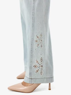 Sexy Sense Jeans donna a gamba larga con ricami e strass sul finale - jeans