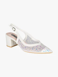 Sissi Miss Slingback donna in rete con paillettes aperte dietro - bianco