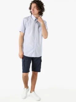 Sky Camicia da uomo a quadretti con maniche corte e taschino - blu