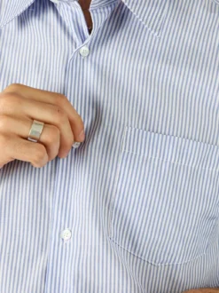 Sky Camicia da uomo rigata a maniche corte con taschino - blu