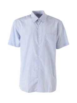 Sky Camicia da uomo rigata a maniche corte con taschino - blu