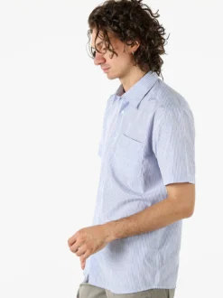 Sky Camicia da uomo rigata a maniche corte con taschino - blu