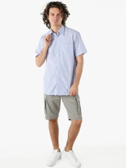Sky Camicia da uomo rigata a maniche corte con taschino - blu