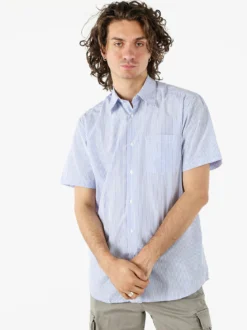 Sky Camicia da uomo rigata a maniche corte con taschino - blu