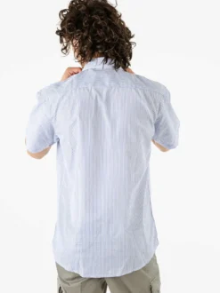 Sky Camicia da uomo rigata a maniche corte con taschino - blu