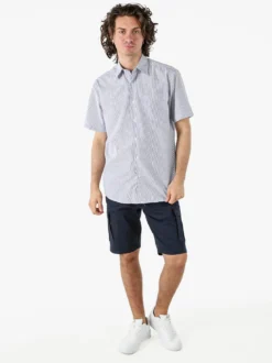 Sky Camicia da uomo rigata a maniche corte con taschino - blu scuro