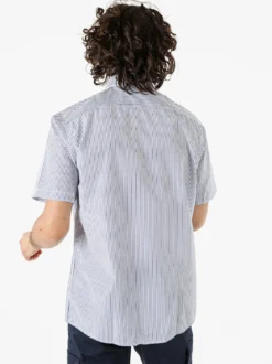 Sky Camicia da uomo rigata a maniche corte con taschino - blu scuro