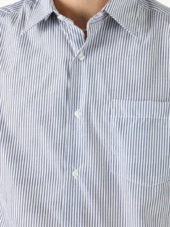 Sky Camicia da uomo rigata a maniche corte con taschino - blu scuro