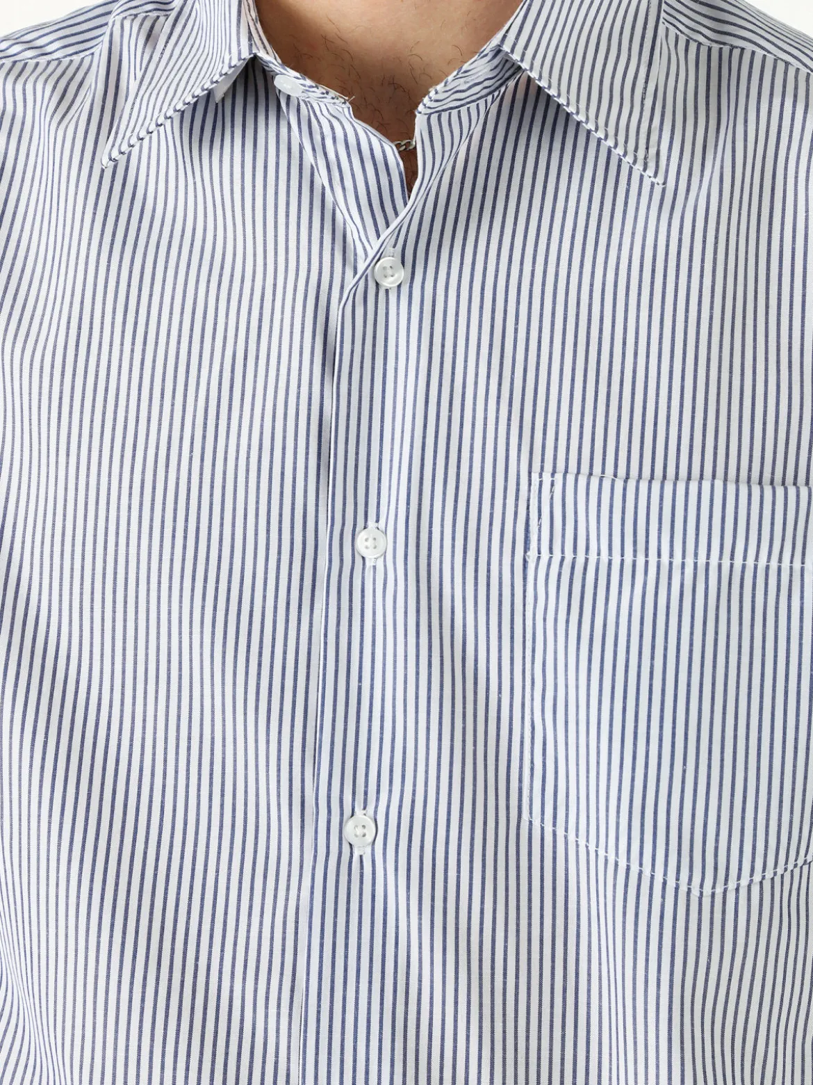 Sky Camicia da uomo rigata a maniche corte con taschino - blu scuro
