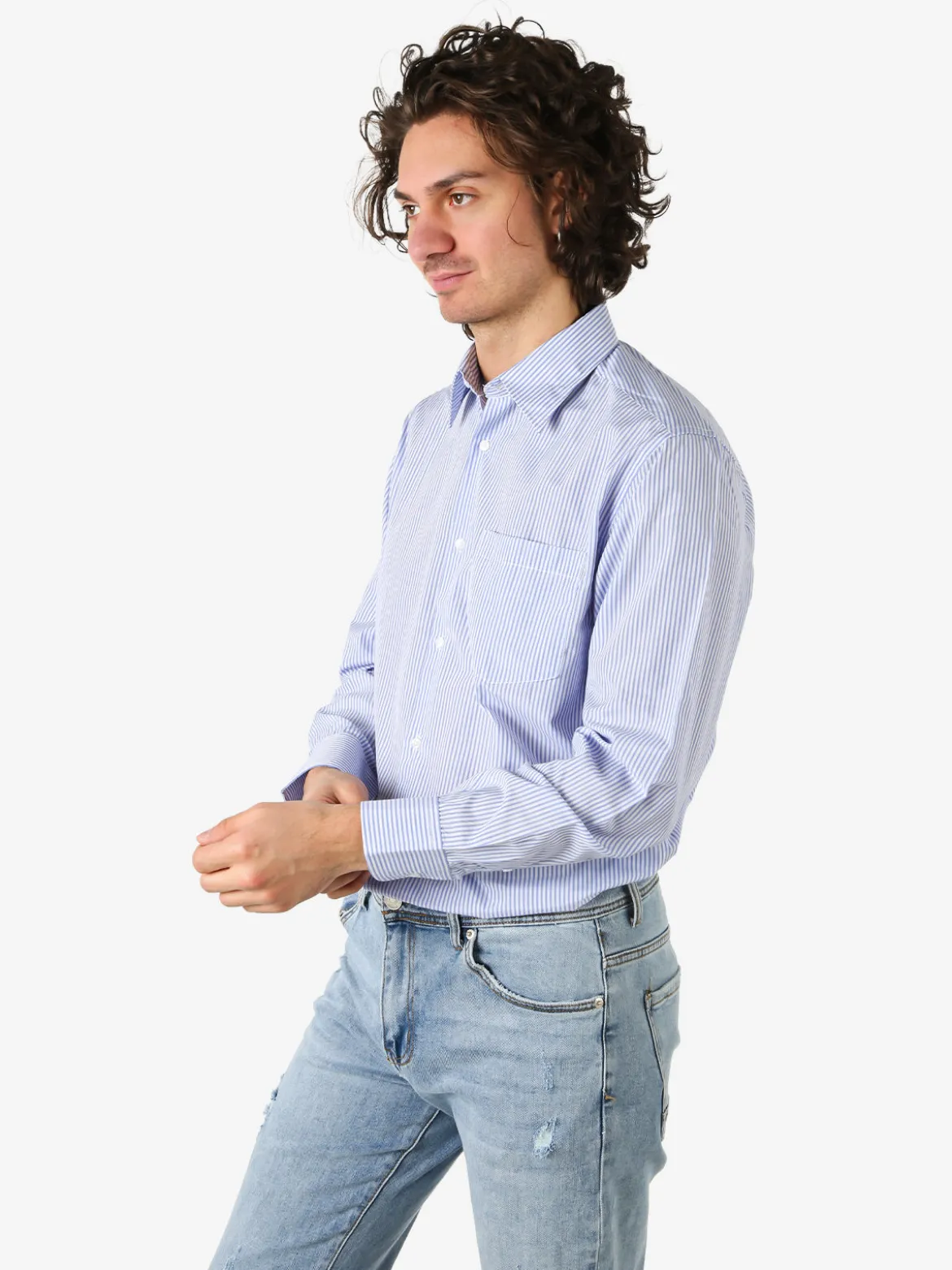 Sky Camicia rigata da uomo a maniche lunghe - azzurro