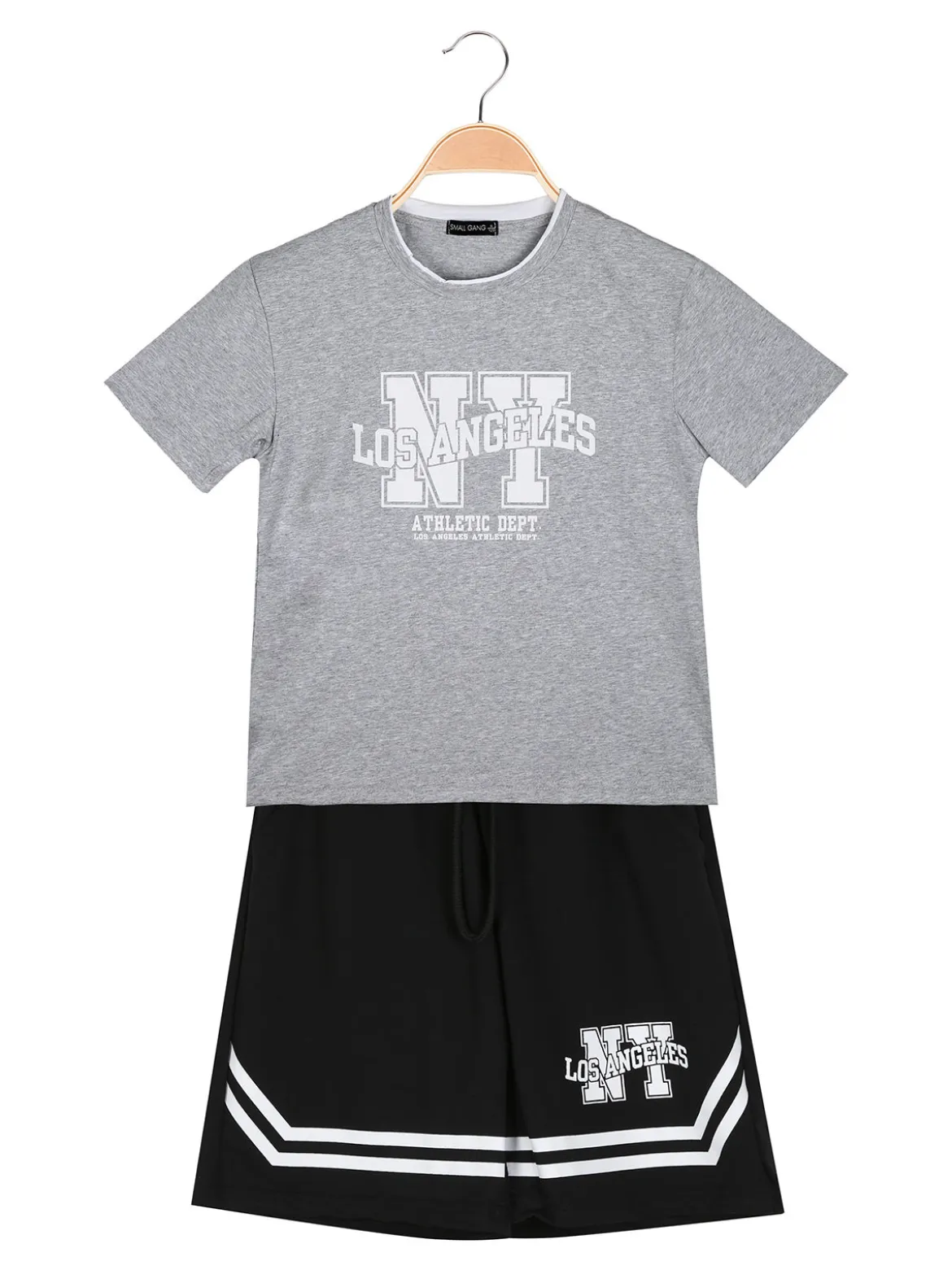 Small Gang Completo corto da bambino in cotone con t-shirt e bermuda - grigio