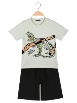 Small Gang Completo da bambino corto in cotone con t-shirt e bermuda - pistacchio