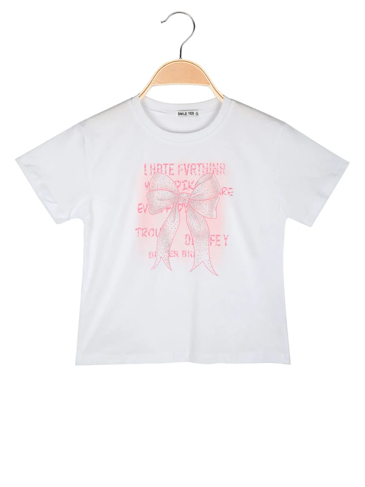 Smile Yes T-shirt da bambina con stampa fiocco e strass