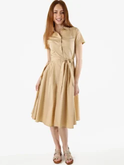 Solada Abito donna in cotone a maniche corte con bottoni sullo scollo - khaki