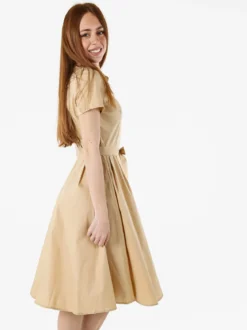 Solada Abito donna in cotone a maniche corte con bottoni sullo scollo - khaki
