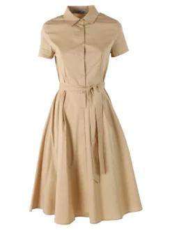 Solada Abito donna in cotone a maniche corte con bottoni sullo scollo - khaki