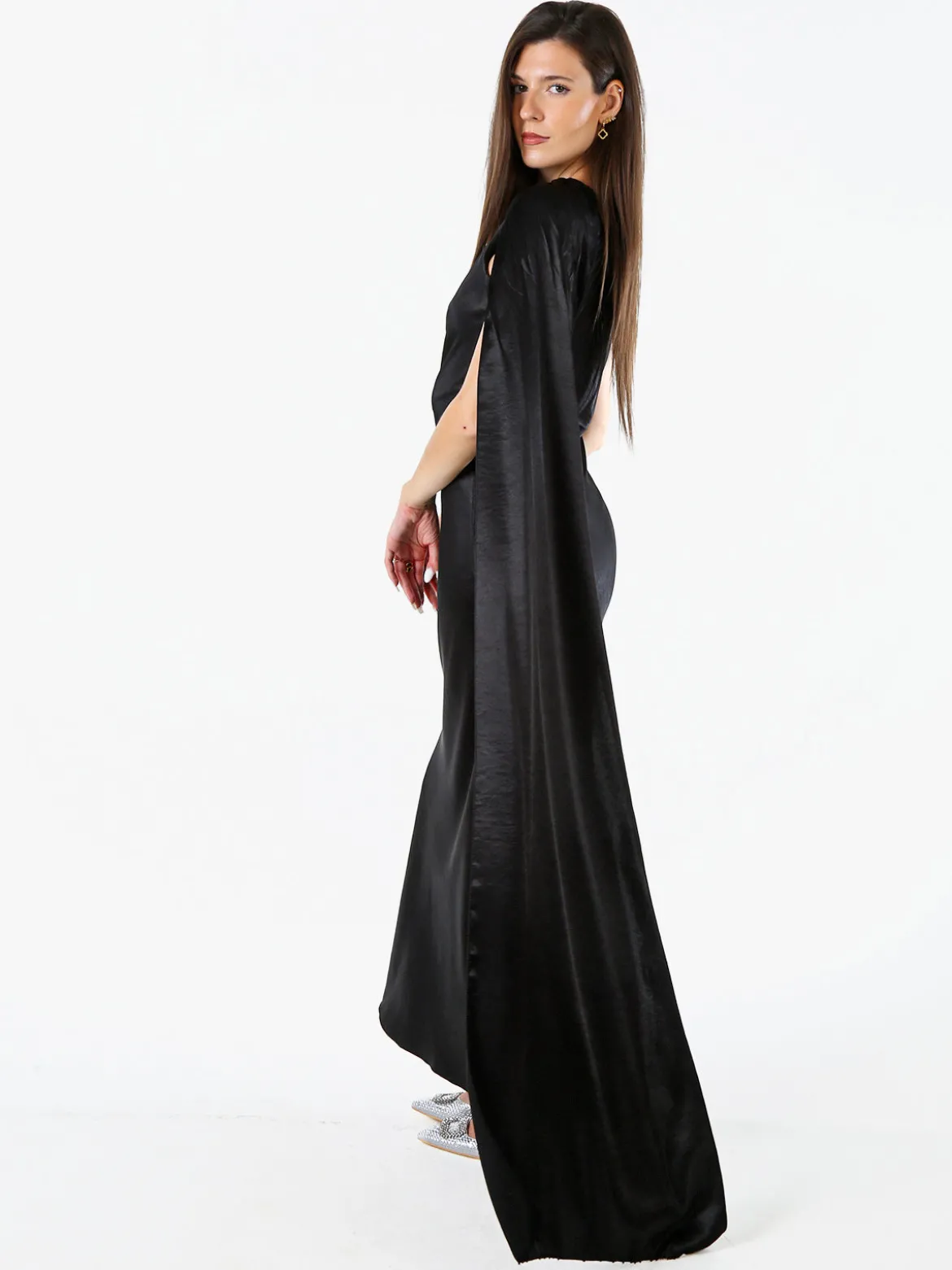 Solada Abito elegante da donna monospalla con stola incorporata - nero