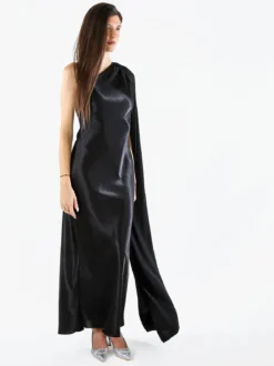 Solada Abito elegante da donna monospalla con stola incorporata - nero