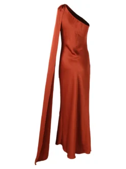 Solada Abito elegante da donna monospalla con stola incorporata - cuoio