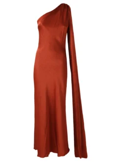 Solada Abito elegante da donna monospalla con stola incorporata - cuoio