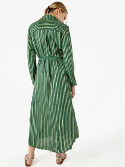 Solada Abito lungo a camicia con maniche lunghe e stampa a righe - verde