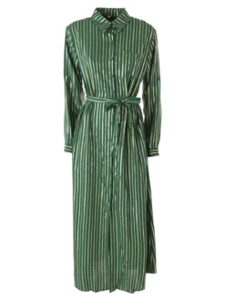 Solada Abito lungo a camicia con maniche lunghe e stampa a righe - verde