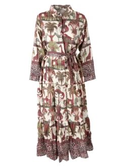 Solada Abito lungo da donna a camicia con stampe e maniche a 3/4 - rosa
