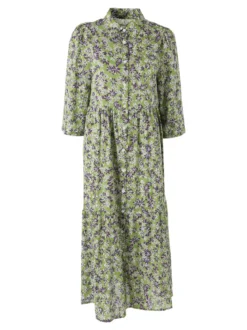 Solada Abito lungo da donna a camicia in cotone con maniche a 3/4 - verde