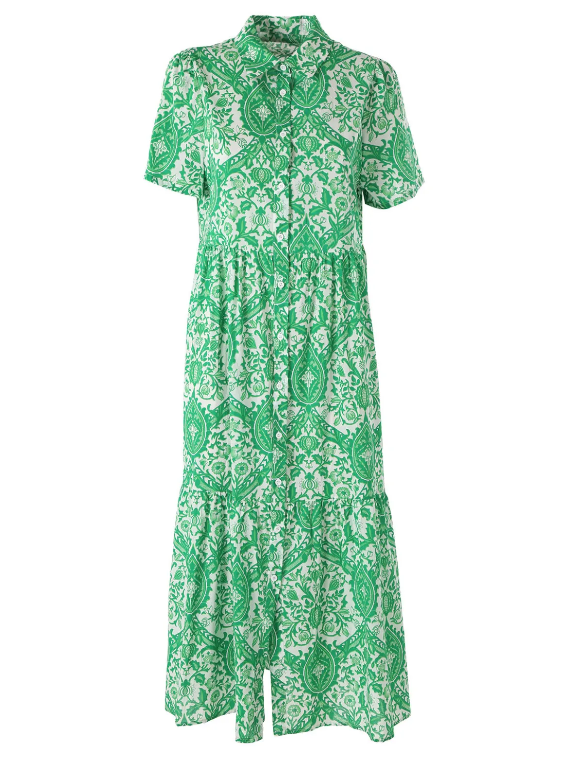 Solada Abito lungo da donna a camicia in cotone con maniche corte - verde