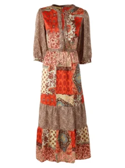 Solada Abito lungo da donna con stampe colorate e maniche a 3/4 - arancione