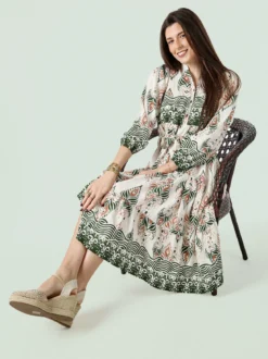Solada Abito lungo da donna con stampe e maniche lunghe - verde
