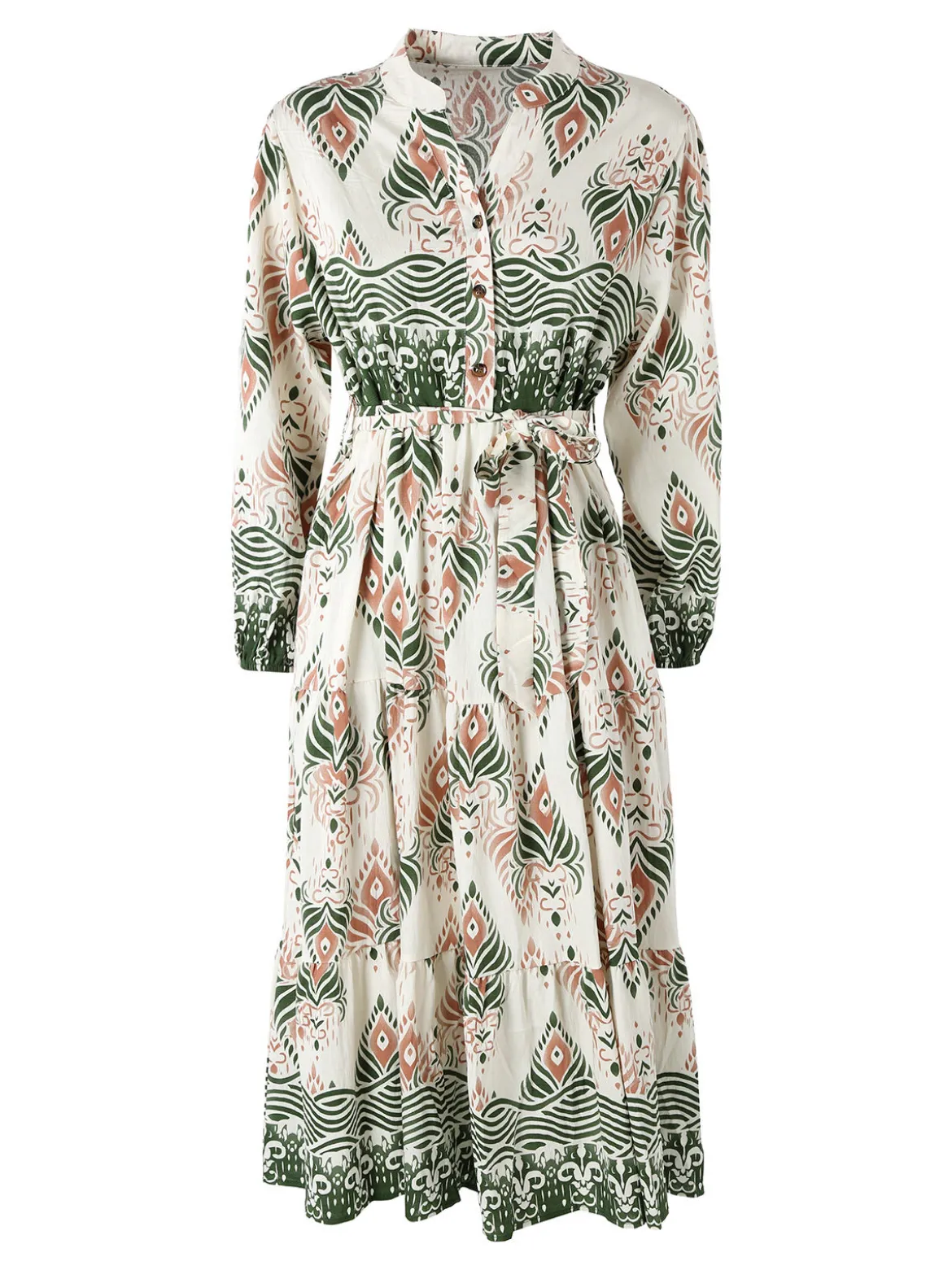 Solada Abito lungo da donna con stampe e maniche lunghe - verde