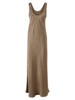 Solada Abito lungo da donna smanicato in tessuto simil raso - khaki