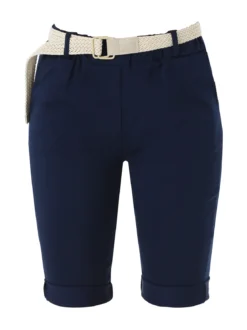 Solada Bermuda donna in tessuto elasticizzato con cintura in corda - blu