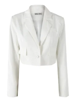 Solada Blazer cropped da donna con bottone e scollo a V - bianco