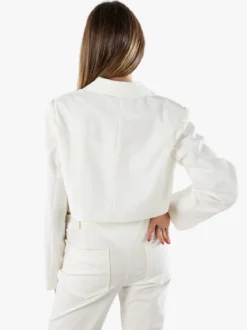 Solada Blazer cropped da donna con bottone e scollo a V - bianco