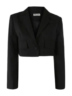 Solada Blazer cropped da donna con bottone e scollo a V - nero