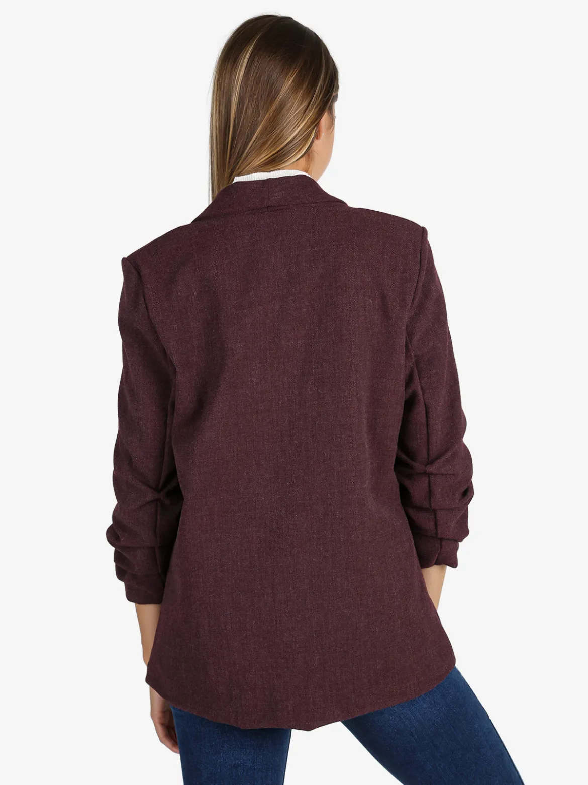 Solada Blazer donna aperto con maniche arricciate - bordeaux