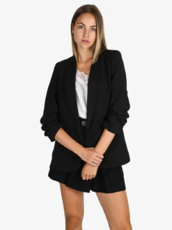Solada Blazer donna aperto con maniche arricciate - nero