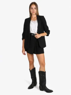 Solada Blazer donna aperto con maniche arricciate - nero