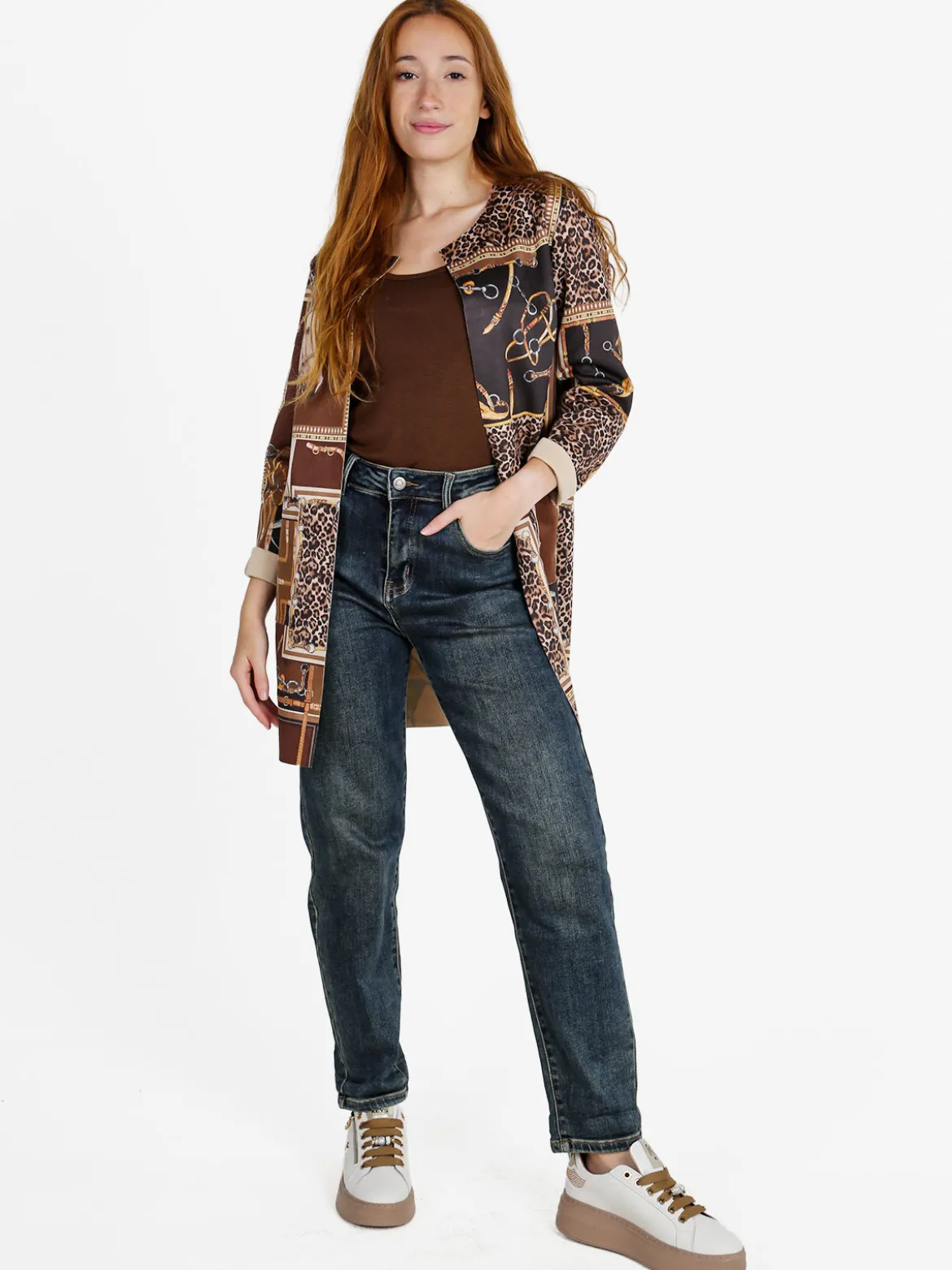 Solada Blazer donna aperto con stampe - marrone