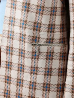 Solada Blazer donna aperto in tessuto scamosciato con stampe a quadri - cammello