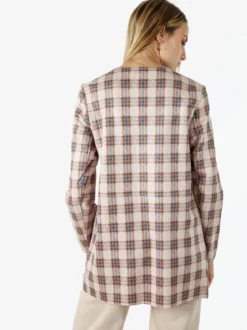 Solada Blazer donna aperto in tessuto scamosciato con stampe a quadri - cammello