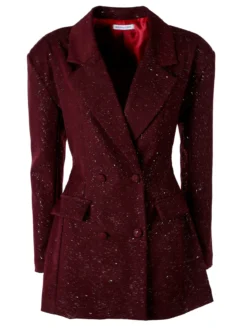 Solada Blazer donna elegante con brillantini e chiusura a doppiopetto - bordeaux