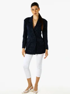 Solada Blazer donna elegante con brillantini e chiusura a doppiopetto - blu scuro