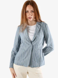 Solada Blazer donna in misto lino e cotone con stampa a righe - blu