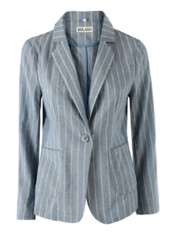 Solada Blazer donna in misto lino e cotone con stampa a righe - blu