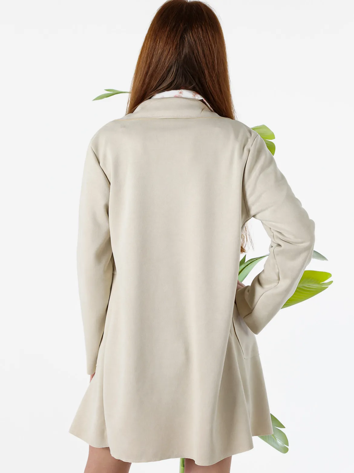 Solada Blazer donna lungo in tessuto scamosciato senza chiusura - beige